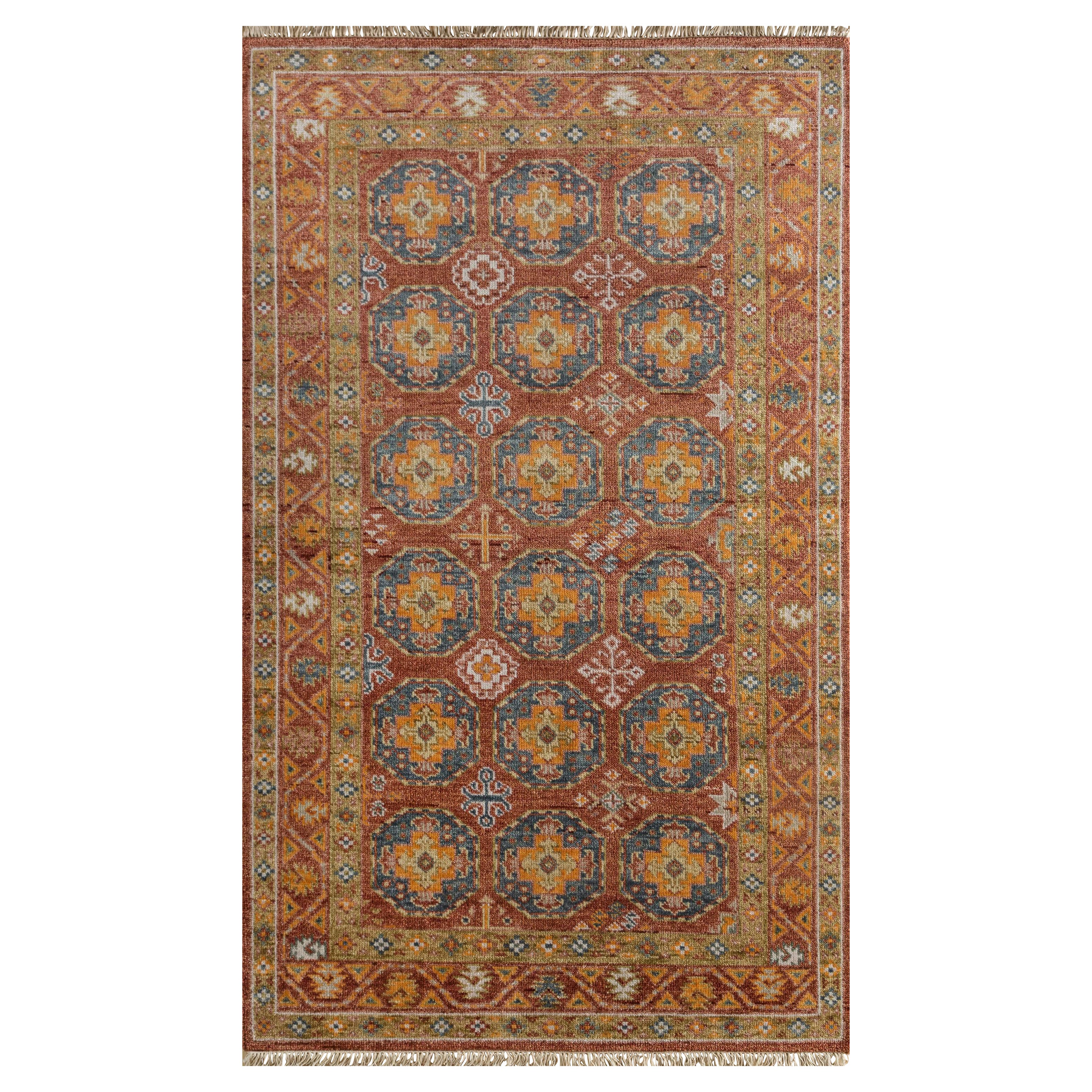 Scarlet Echoes Navajo Red & Deep Blue 180x270 cm Hand Knotted Rug