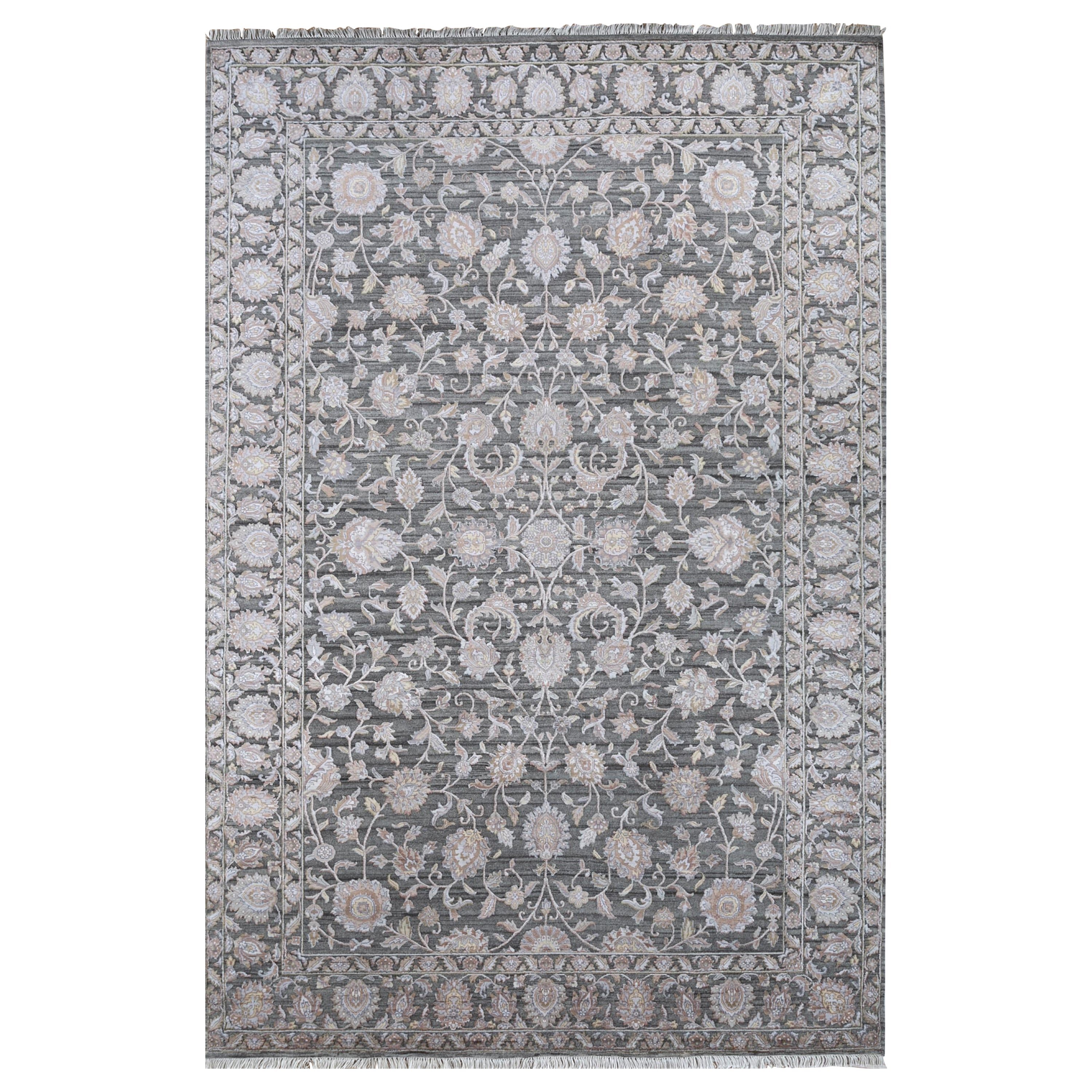 Persian Noir Silk Elegance Charcoal Gray 195X285 cm Handknotted Rug For Sale