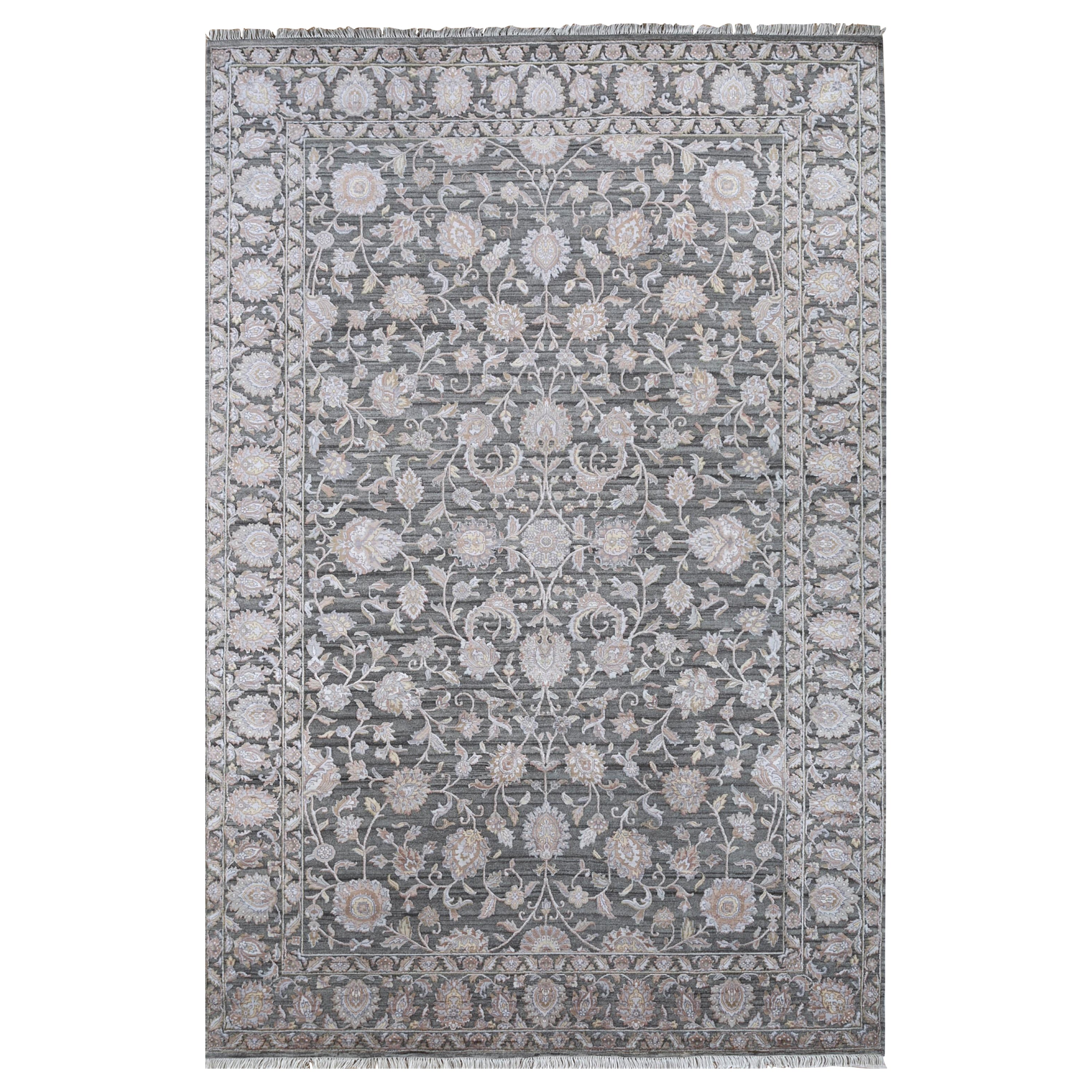 Tapis persan Noir Silk Elegance gris anthracite 195X285 cm noué à la main