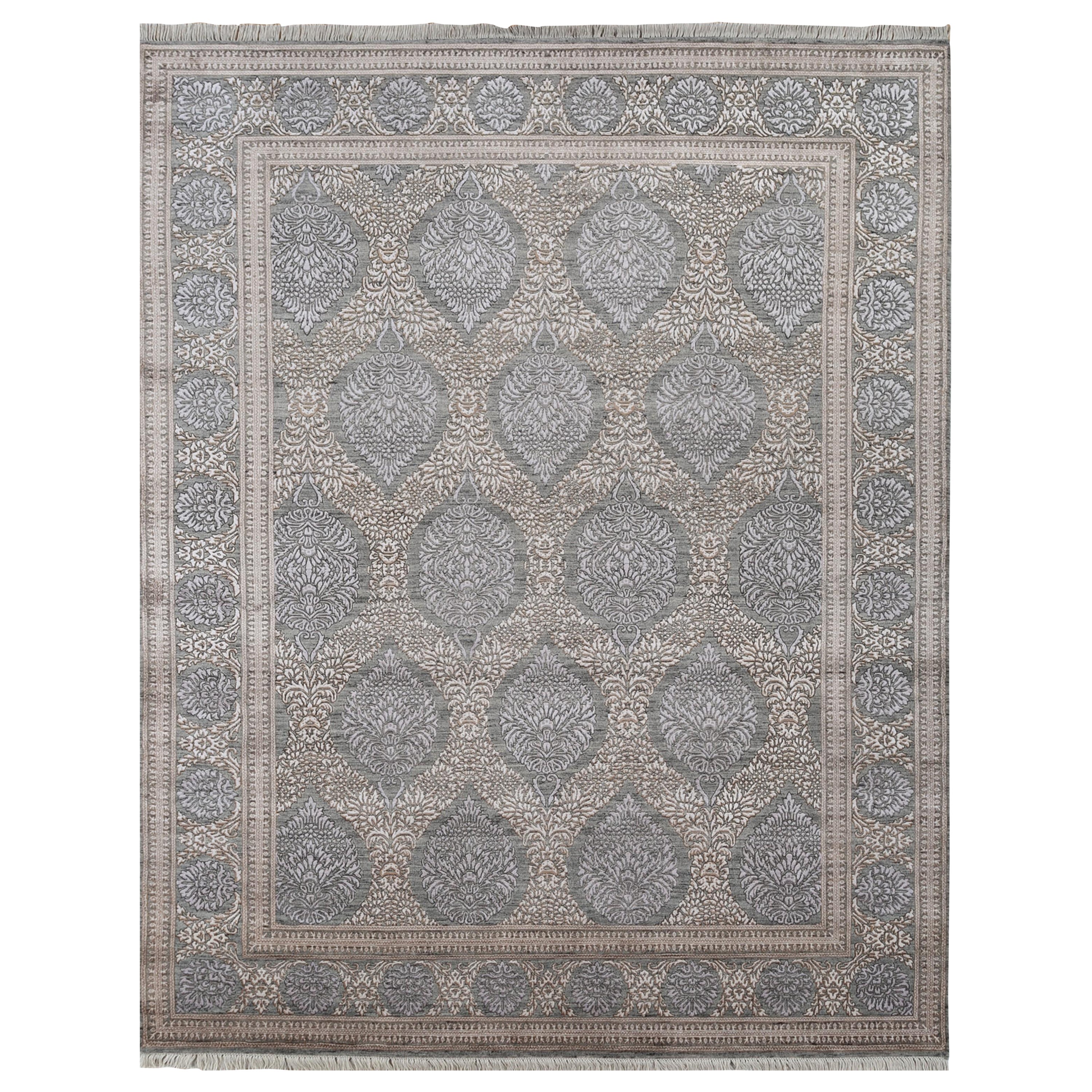Faraway Flourish gris anthracite et blanc 225 x285 cm noué à la main