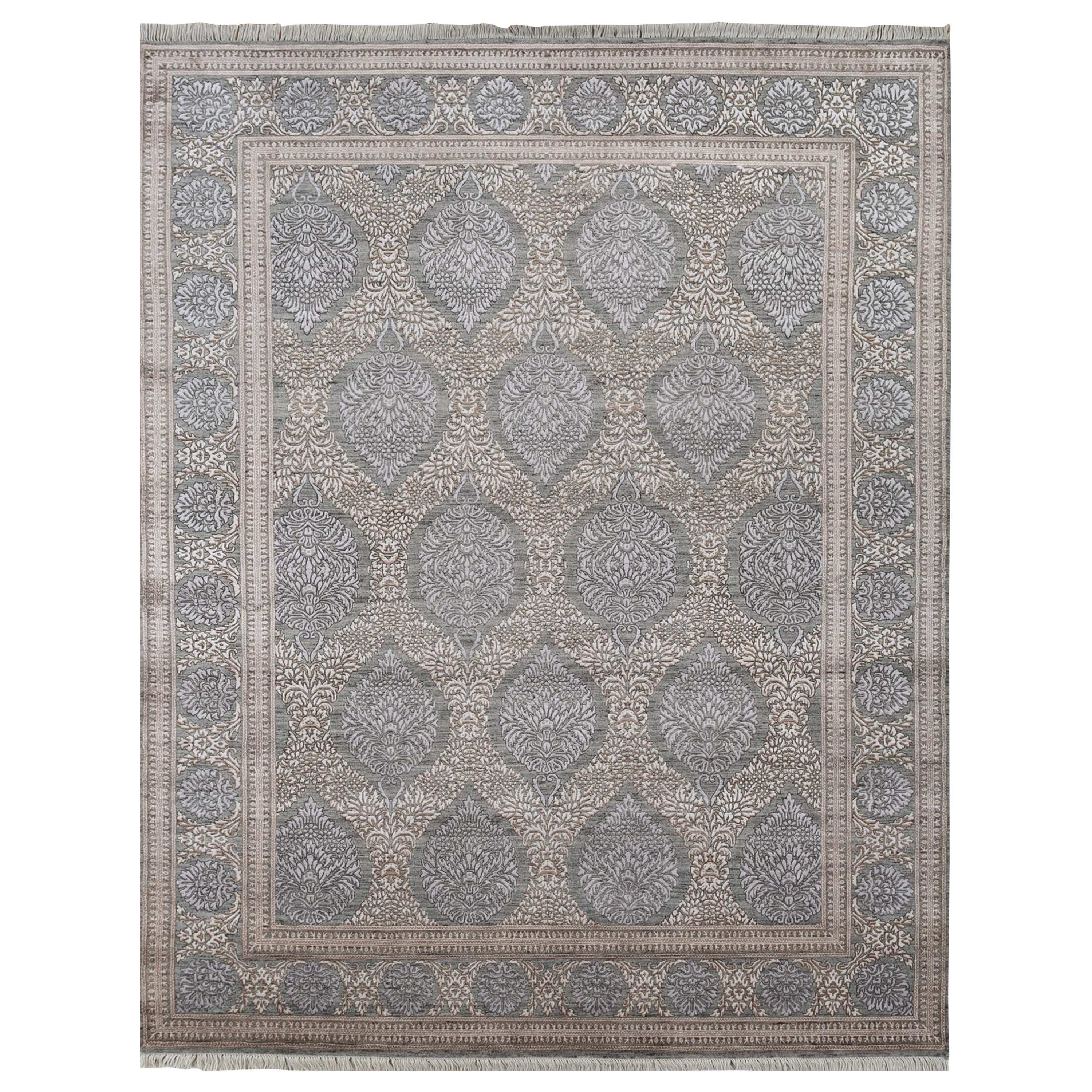 Faraway Flourish Charcoal Gray & White 225X285 cm Handknotted Rug