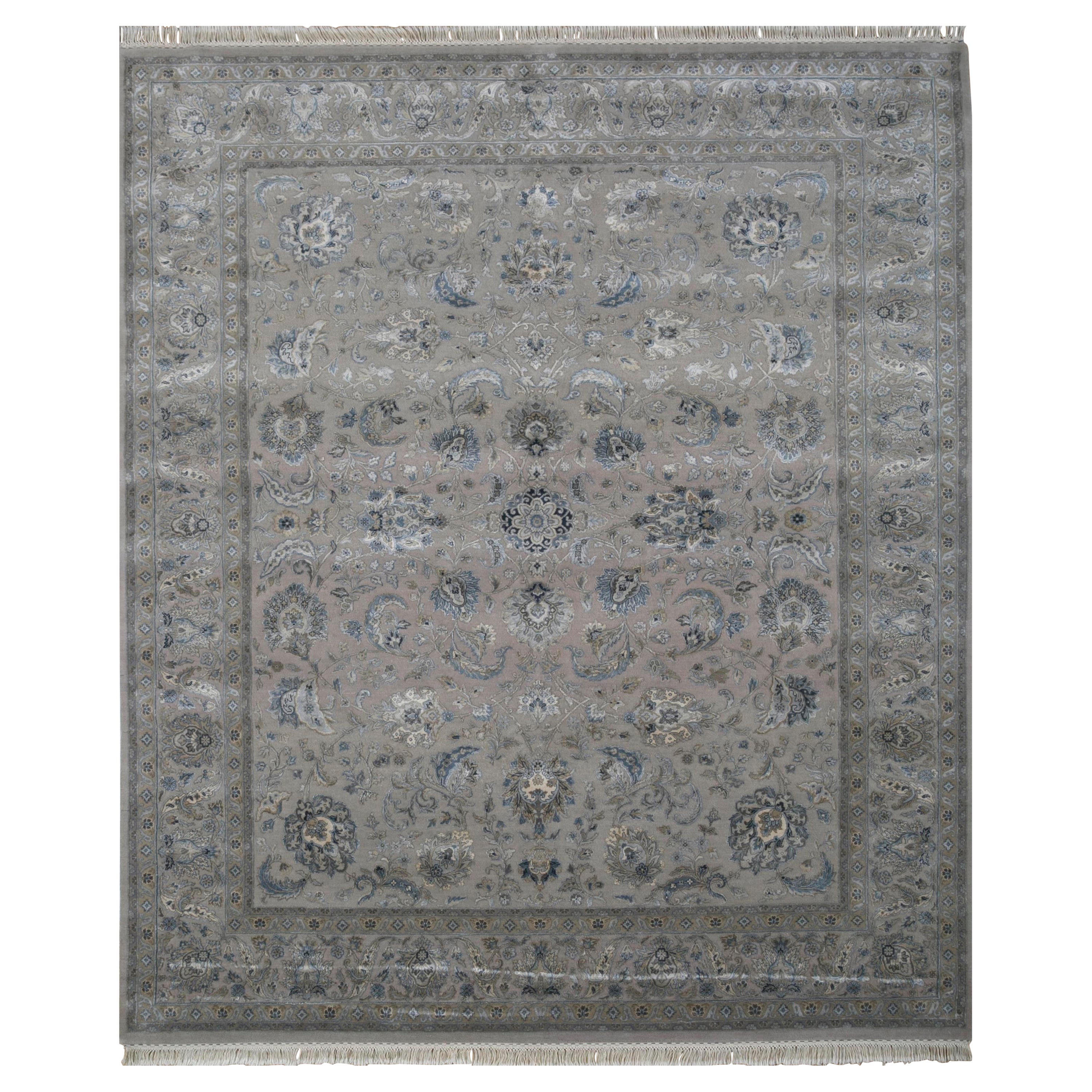 Tapis noué à la main gris cristal de rocaille et bleu de Chine 270x360 cm en vente