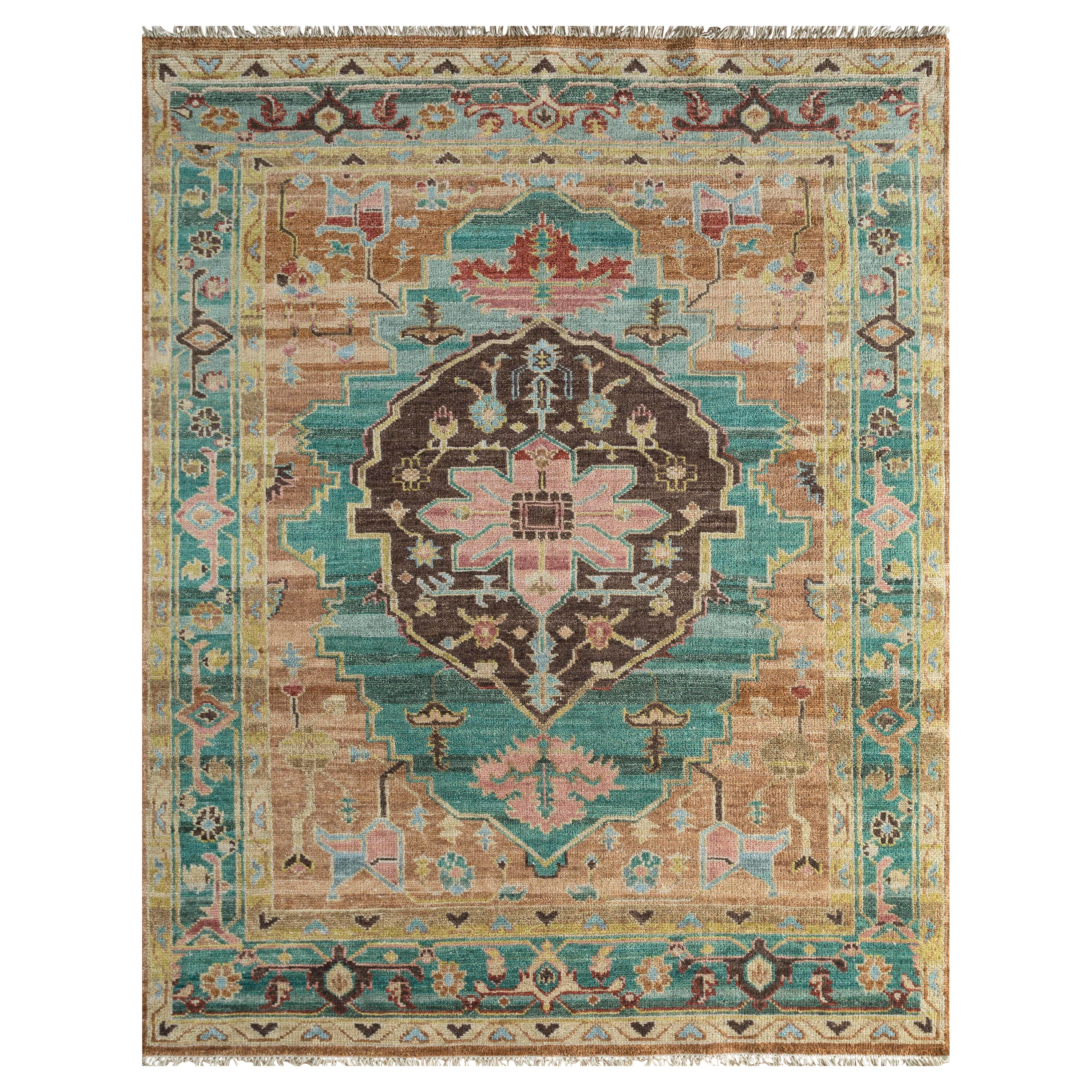 Amber Trellis Caramel & Deep Sea 180x270 cm Hand Knotted Rug For Sale