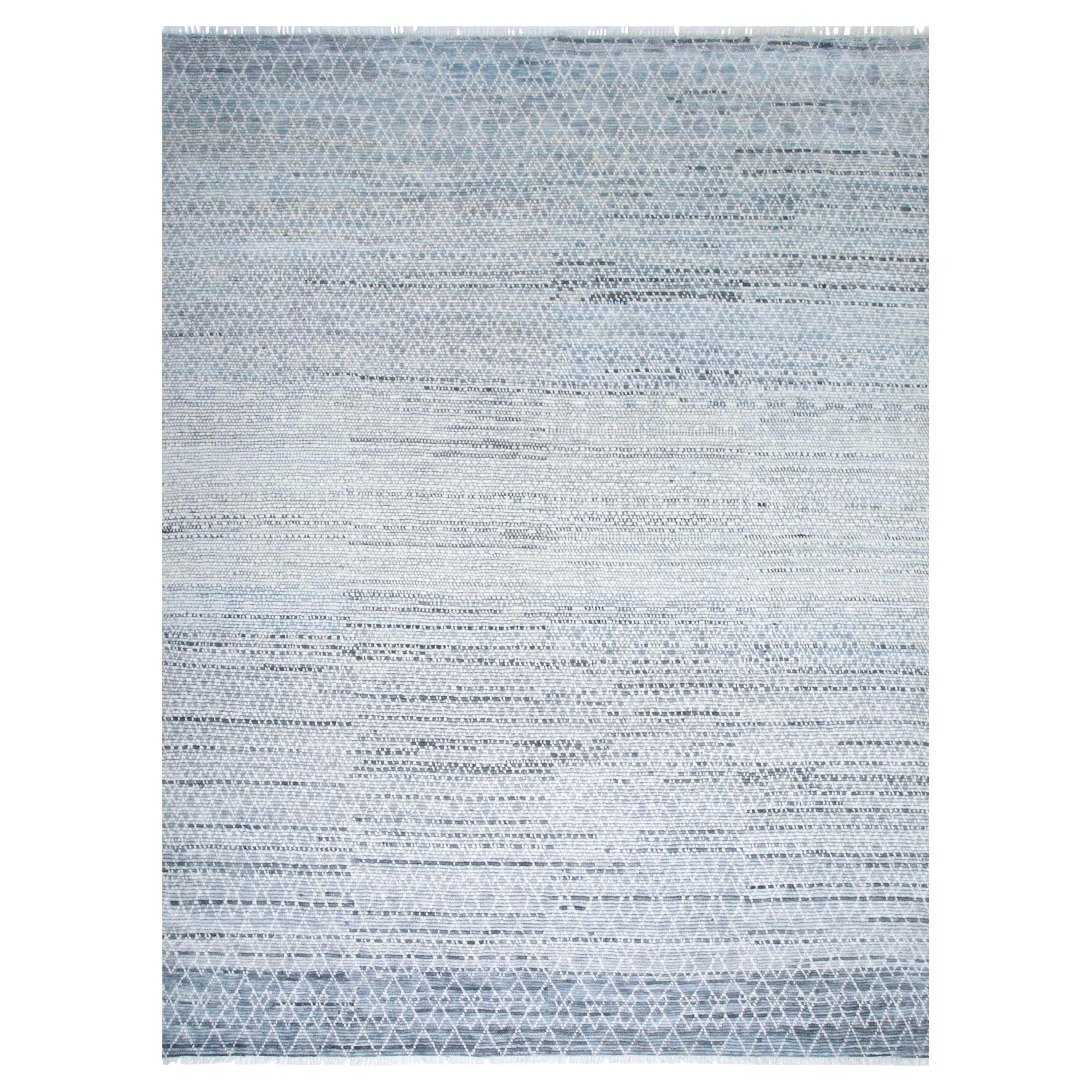Frosty Illusion White & Medium Blue 270x375 cm Hand Knotted Rug For Sale