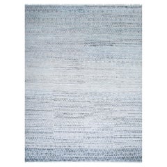 Handgeknüpfter Teppich in mattierter Illusion Weiß & Medium Blau 270x375 cm