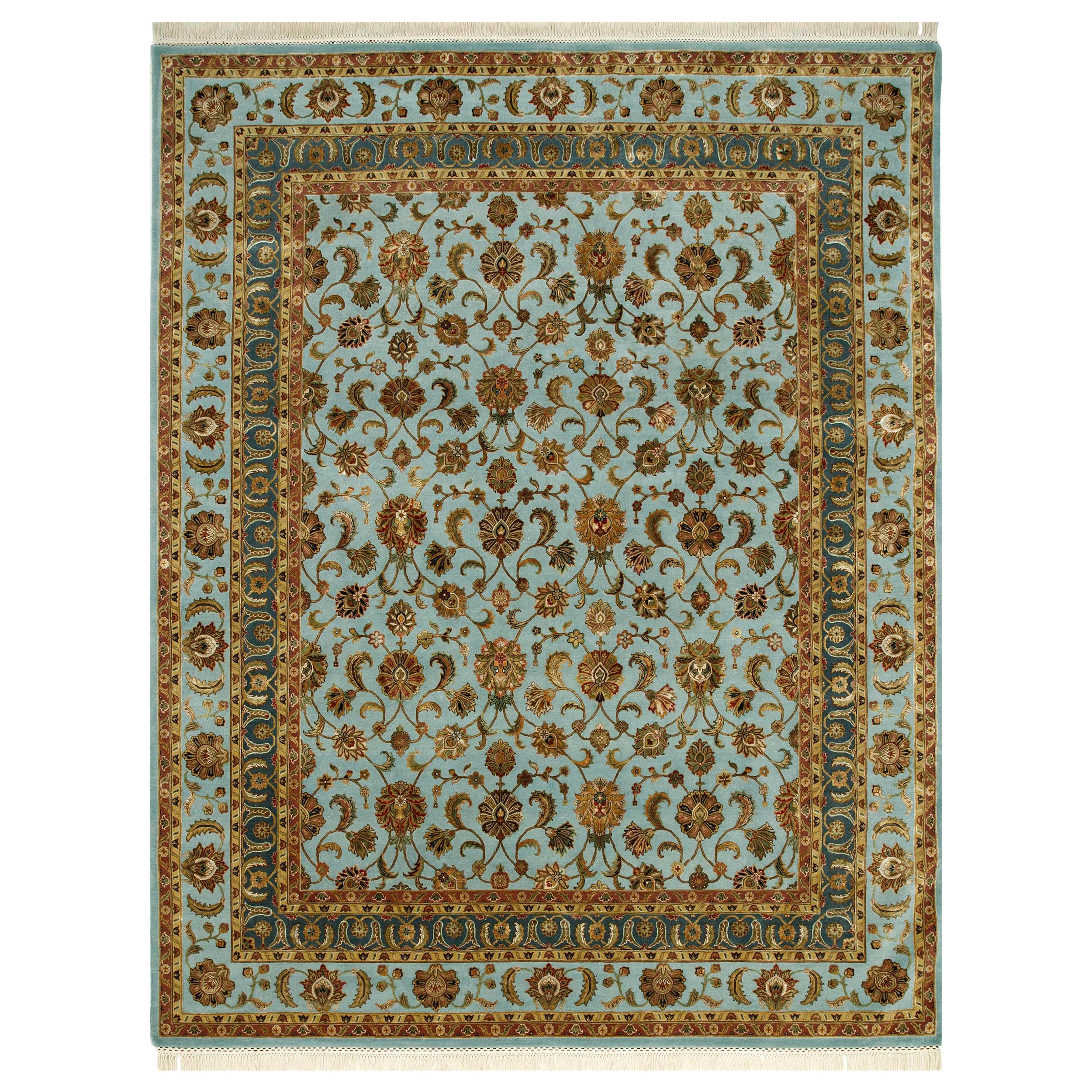 Tapis noué à la main Mystic Bloom turquoise clair et turquoise clair 300x420 cm en vente