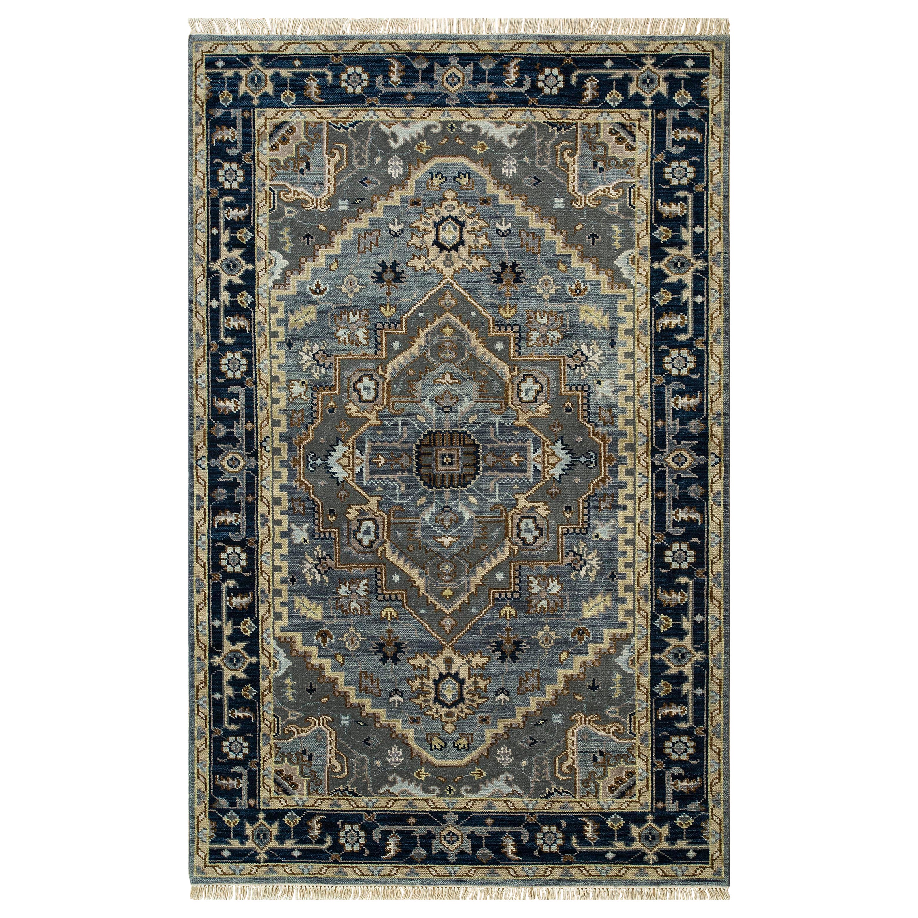 Tapis noué à la main bleu profond et bleu marine 270x360 cm