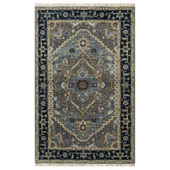 Handgeknüpfter Teppich in Nachtscape Depths Tiefblau & Marineblau 270x360 cm