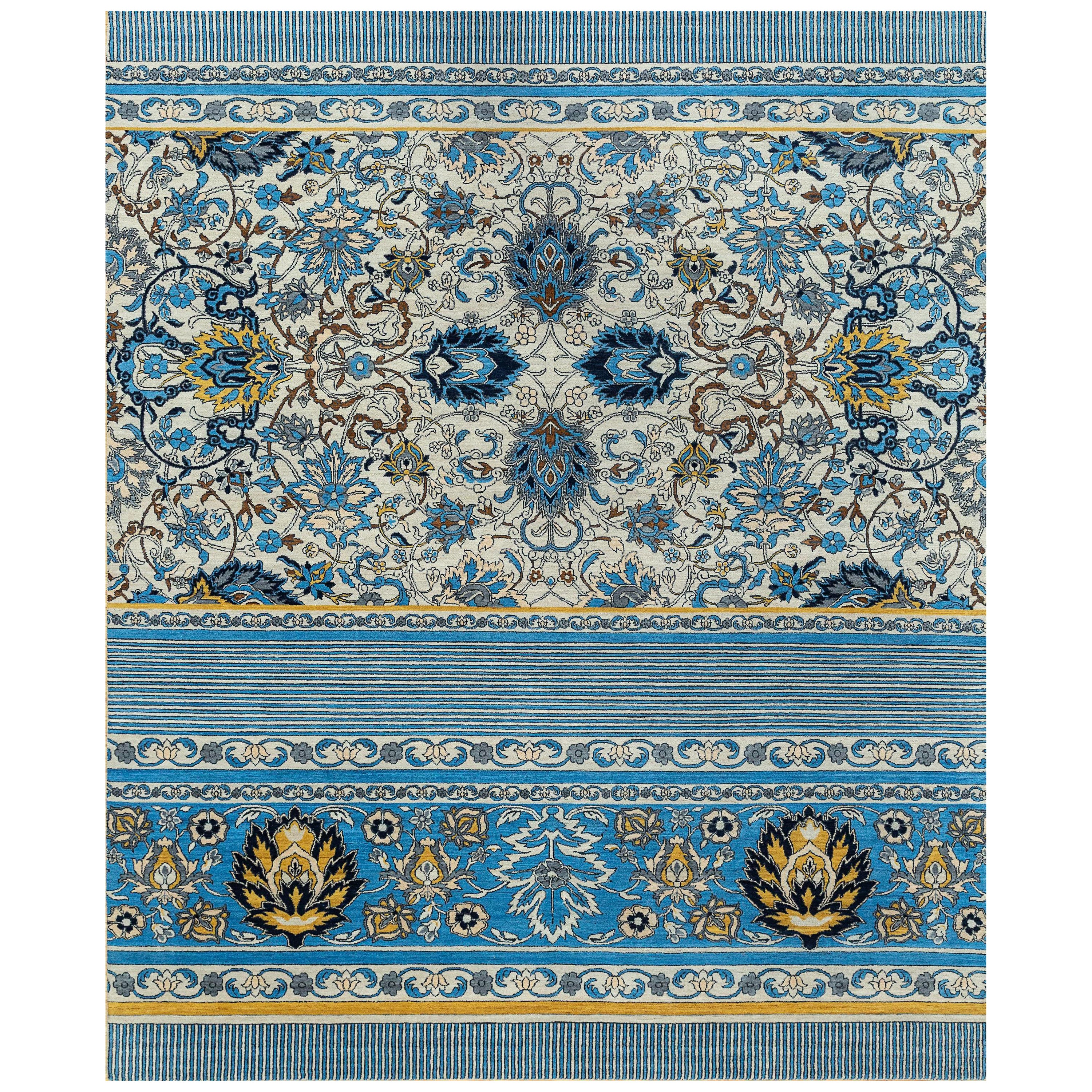 Alfombra anudada a mano Blooming Veil Antique White & Ombre Blue 270x360 cm en venta