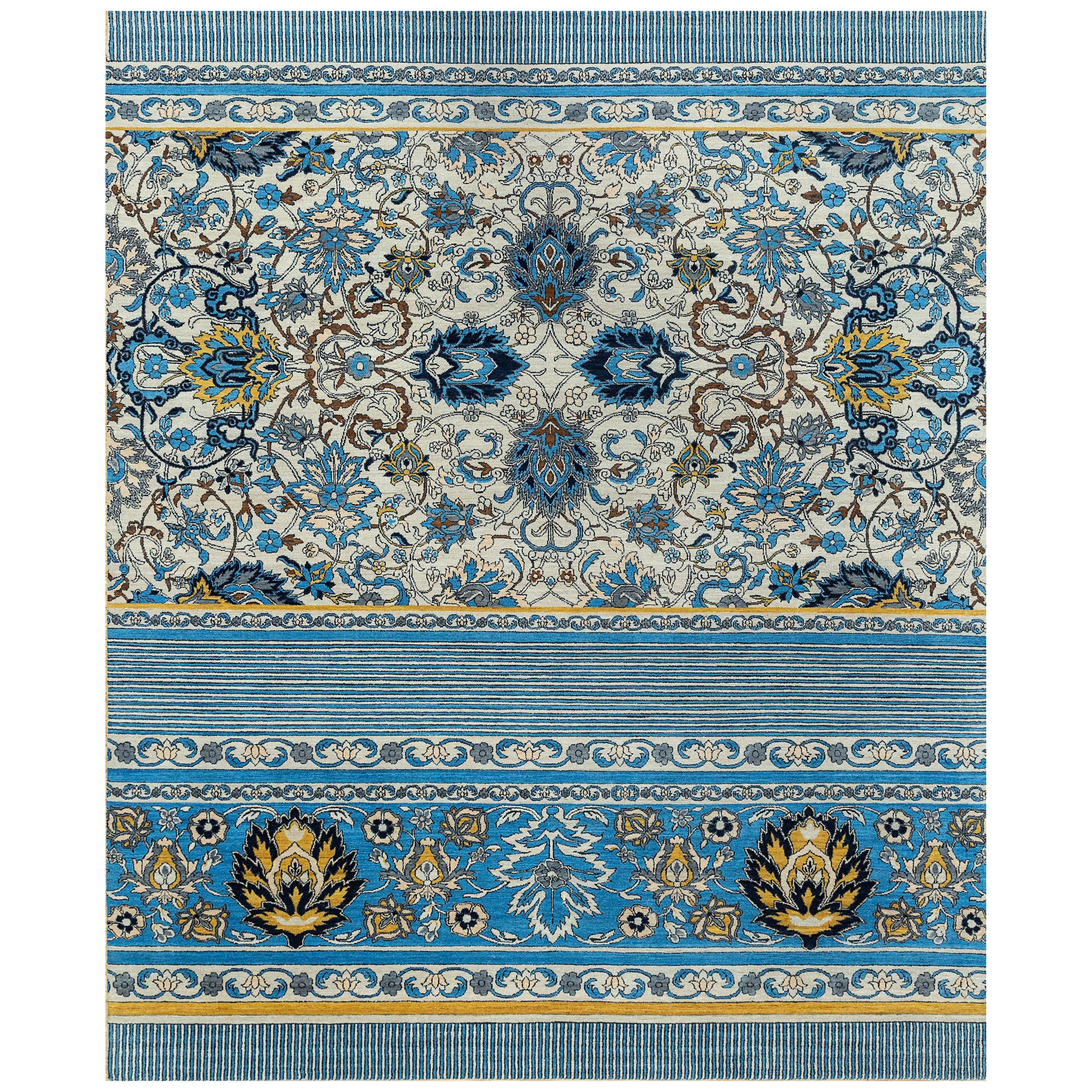 Blooming Veil Blanc antique et bleu ombré 270x360 cm Tapis noué à la main