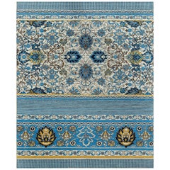 Blooming Veil Antiker weißer & Ombre Blauer 270x360 cm Handgeknüpfter Teppich