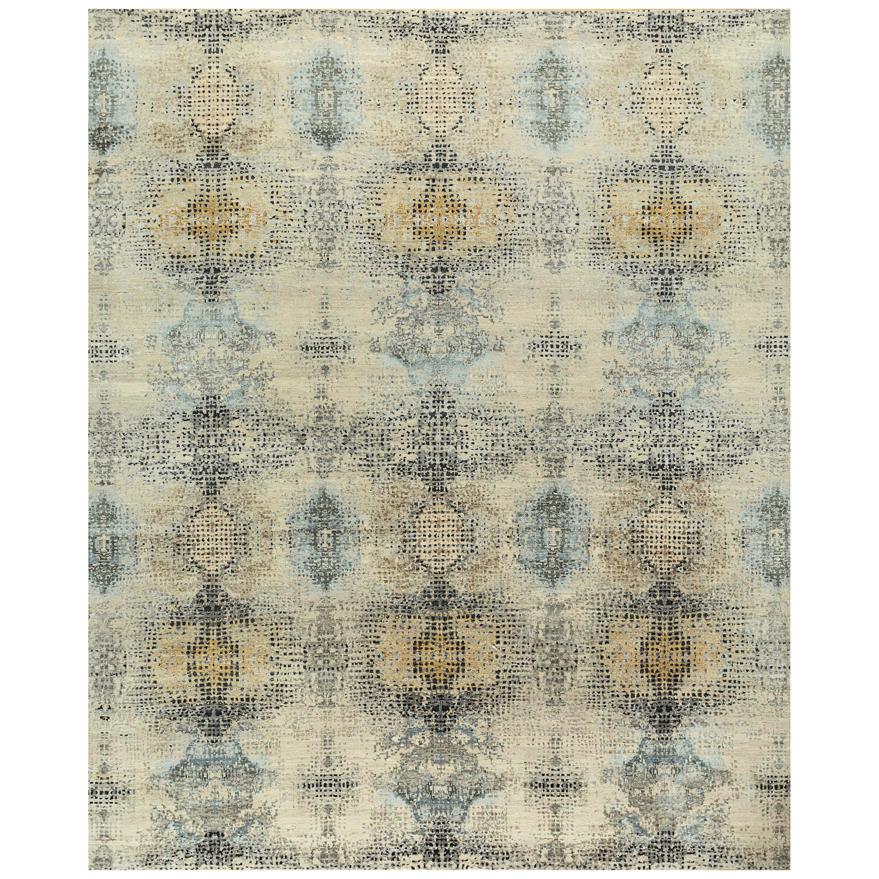 Beyond Horizons Antique White & Blue Blush 195X295 cm Handknotted Rug For Sale