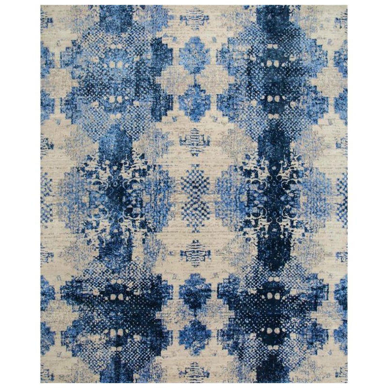 Abstract Overture Ivory & Navy Blue 195X295 cm Handknotted Rug