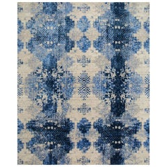 Abstrakter Overture-Teppich in Elfenbein & Marineblau 195X295 cm, handgeknüpft