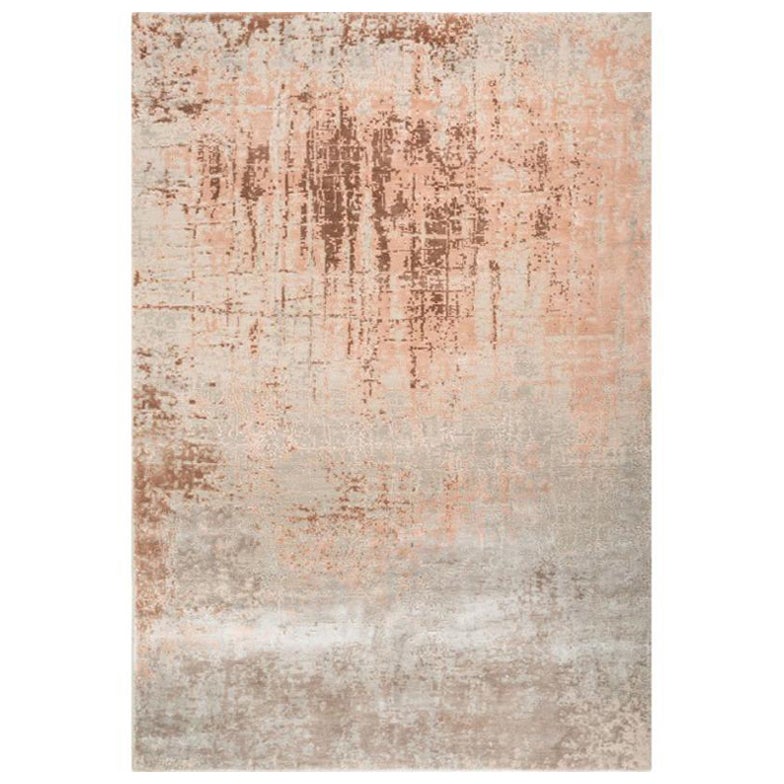 Enchanted Village Antique White & Pink Tint 168x240 cm Handknotted Rug For Sale