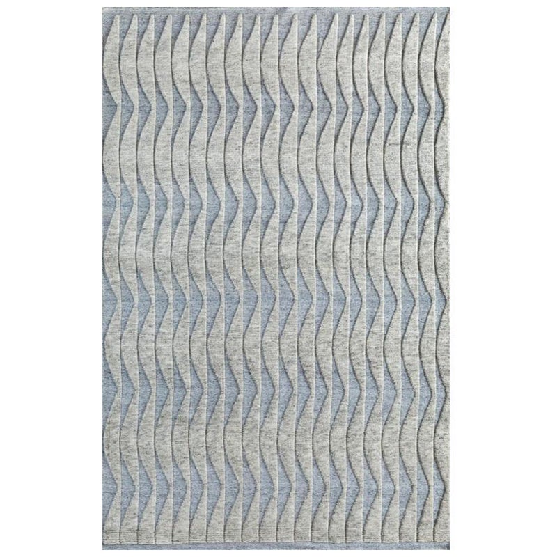 Modern Minimalist Skyline Blue & Silver Gray 150x240 cm Handmade Rug