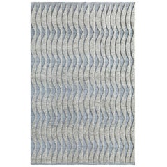 Tapis moderne minimaliste bleu et gris argenté 150 x 240 cm fait à la main
