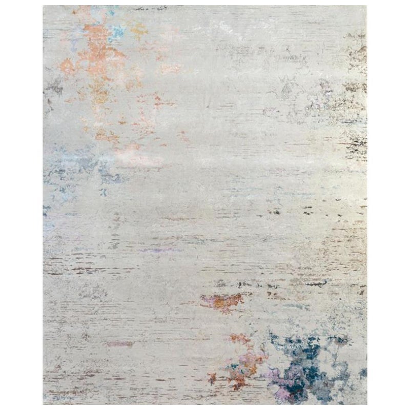 Dancing Shadows Antique White & Light Rust 240x300 cm Handknotted Rug For Sale