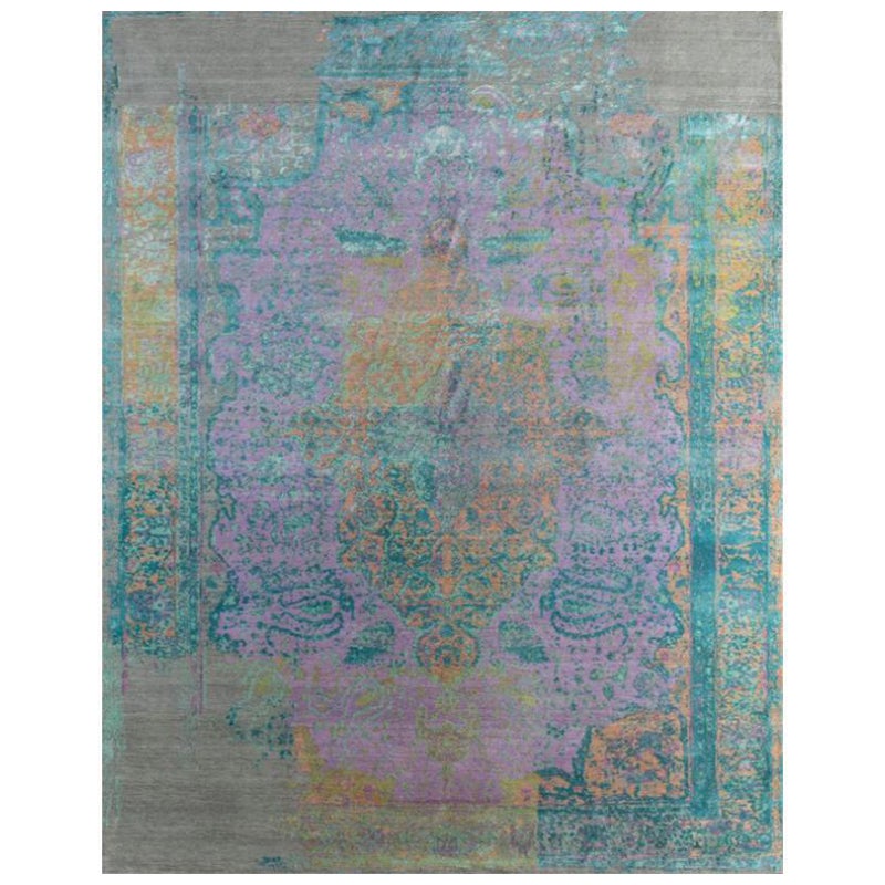 Foil Fusion Dusty Lavender & Peach Bloom 240x300 cm Handknotted Rug For Sale