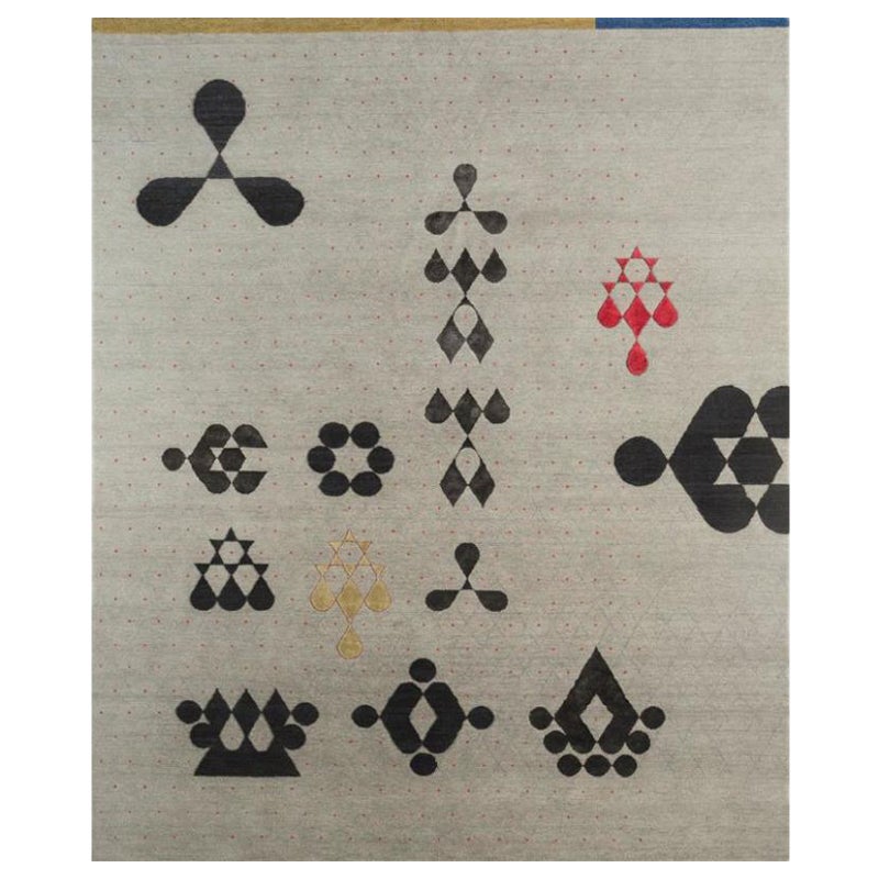 Silvered Serenade Classic Gray & Caviar 240x300 cm Hand Knotted Rug For Sale