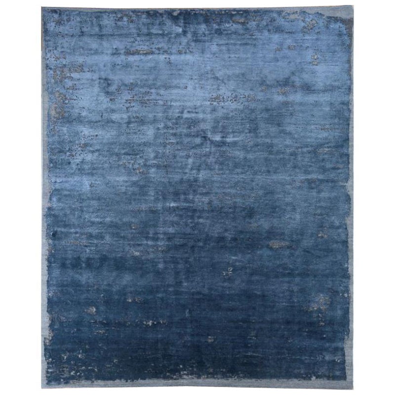 Midnight Mosaic Indigo Blue & Medium Gray 168x240 cm Hand Knotted Rug For Sale