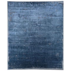 Tapis noué à la main bleu indigo et gris moyen 168x240 cm