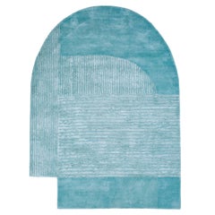 Tapis touffeté à la main, bleu azur et turquoise clair, 150 x 210 cm