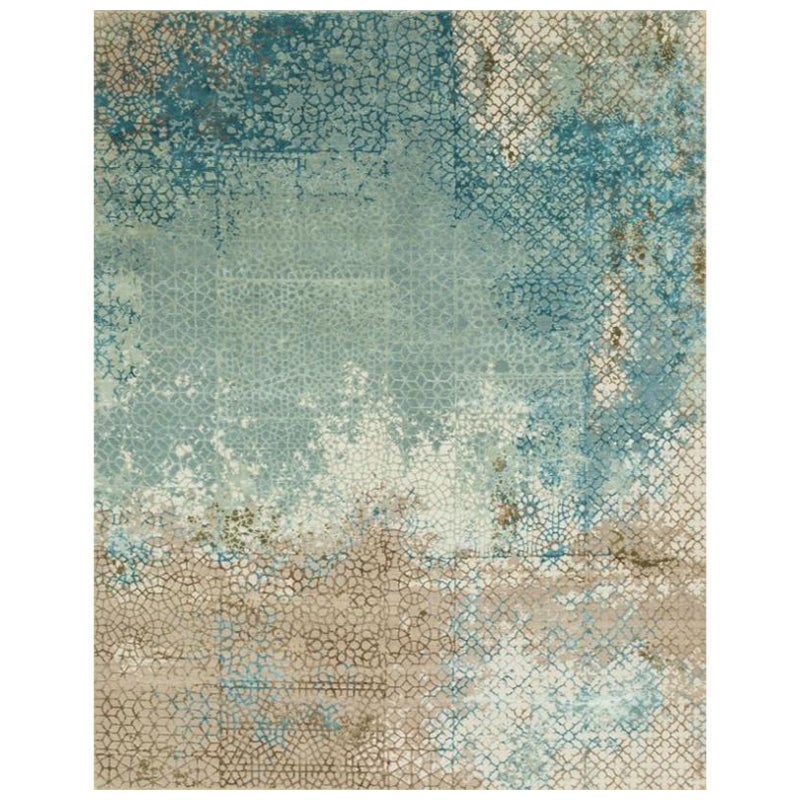 Alfombra anudada a mano Serene Sonata Verde Niebla Marina y Marfil Oscuro 240x300 cm en venta