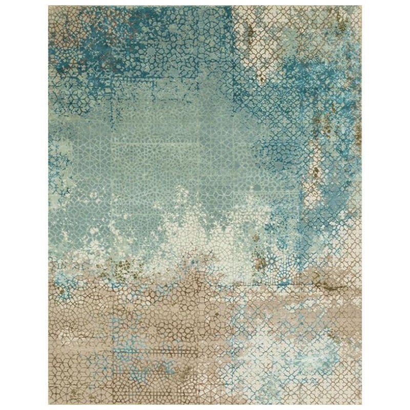 Serene Sonata Sea Mist Green & Dark Ivory 240x300 cm Handknotted Rug For Sale