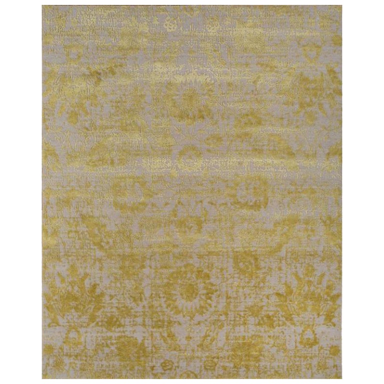 Luminescent Reverie Antikes Weiß & leuchtendes Gelb 240x300 cm Handgeknüpfter Teppich