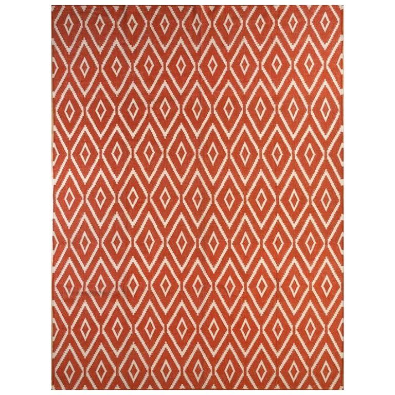 Sunset Serenade Orange & White 270x360 cm Flatweave Rug For Sale
