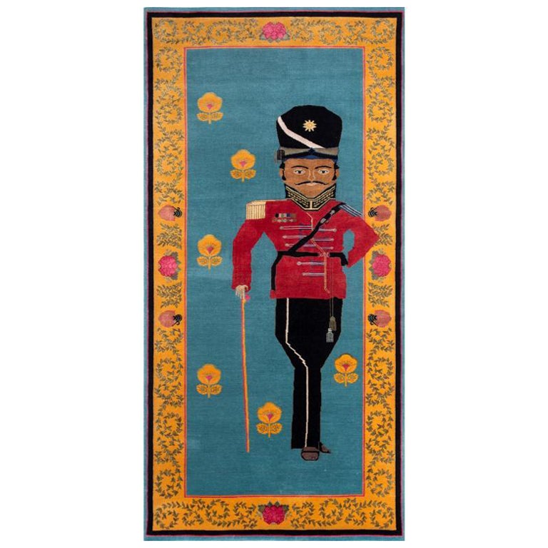 Sipahi Bristol Blue & Golden Glow 120X270 cm Handknotted Rug For Sale