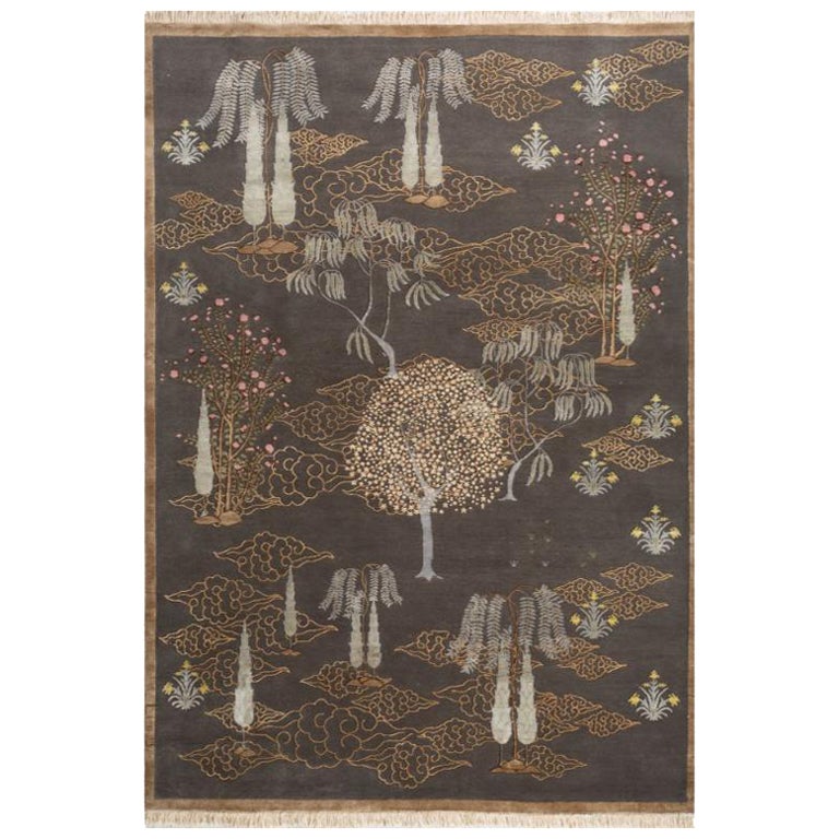 Arjumand Charcoal Slate & Shadow Gray 240x300 cm Handknotted Rug For Sale