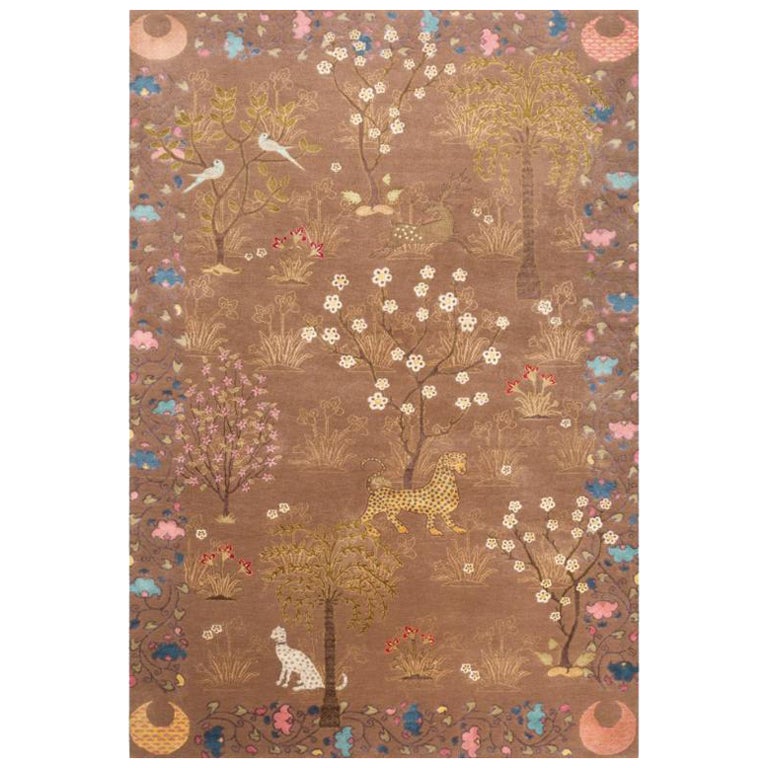 Bahaar Peach dust & Amethyst 150x240 cm Handknotted Rug For Sale