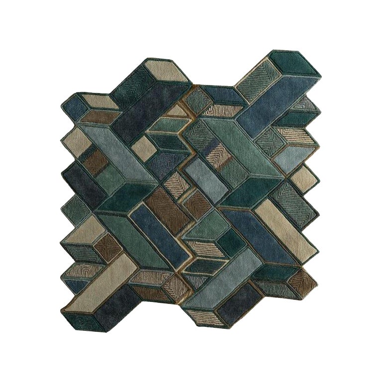 Mystical Horizon Aruba Blue & Cloud White 180X163 cm Hand Tufted Rug For Sale
