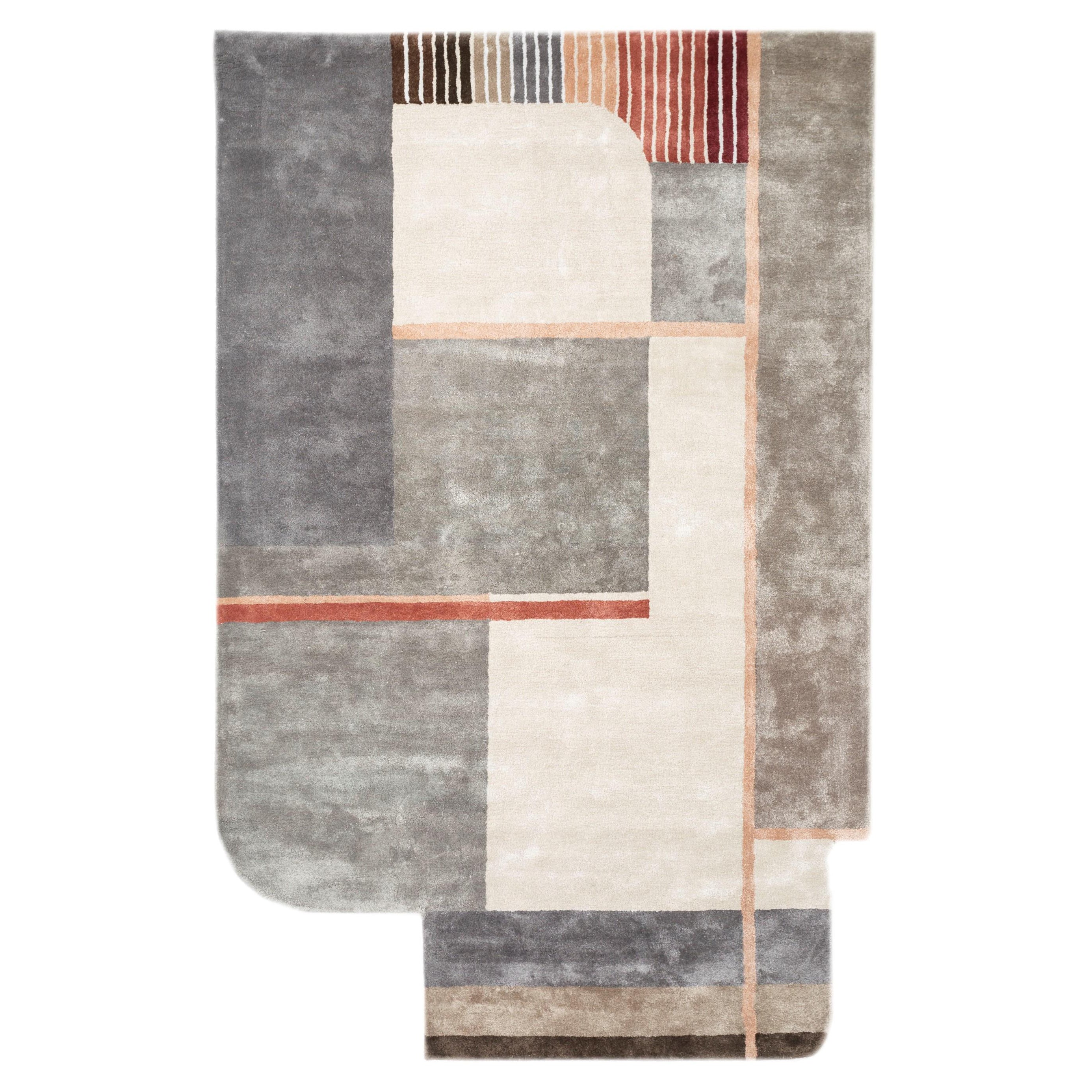 Emotive Shape Medium Gray & White 150x240 cm Hand Tufted Rug For Sale