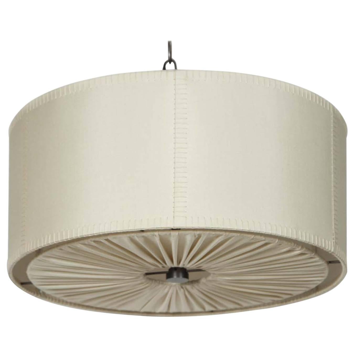 Hand-Stitched Laced Linen Shaded Ceiling Mount Fixture