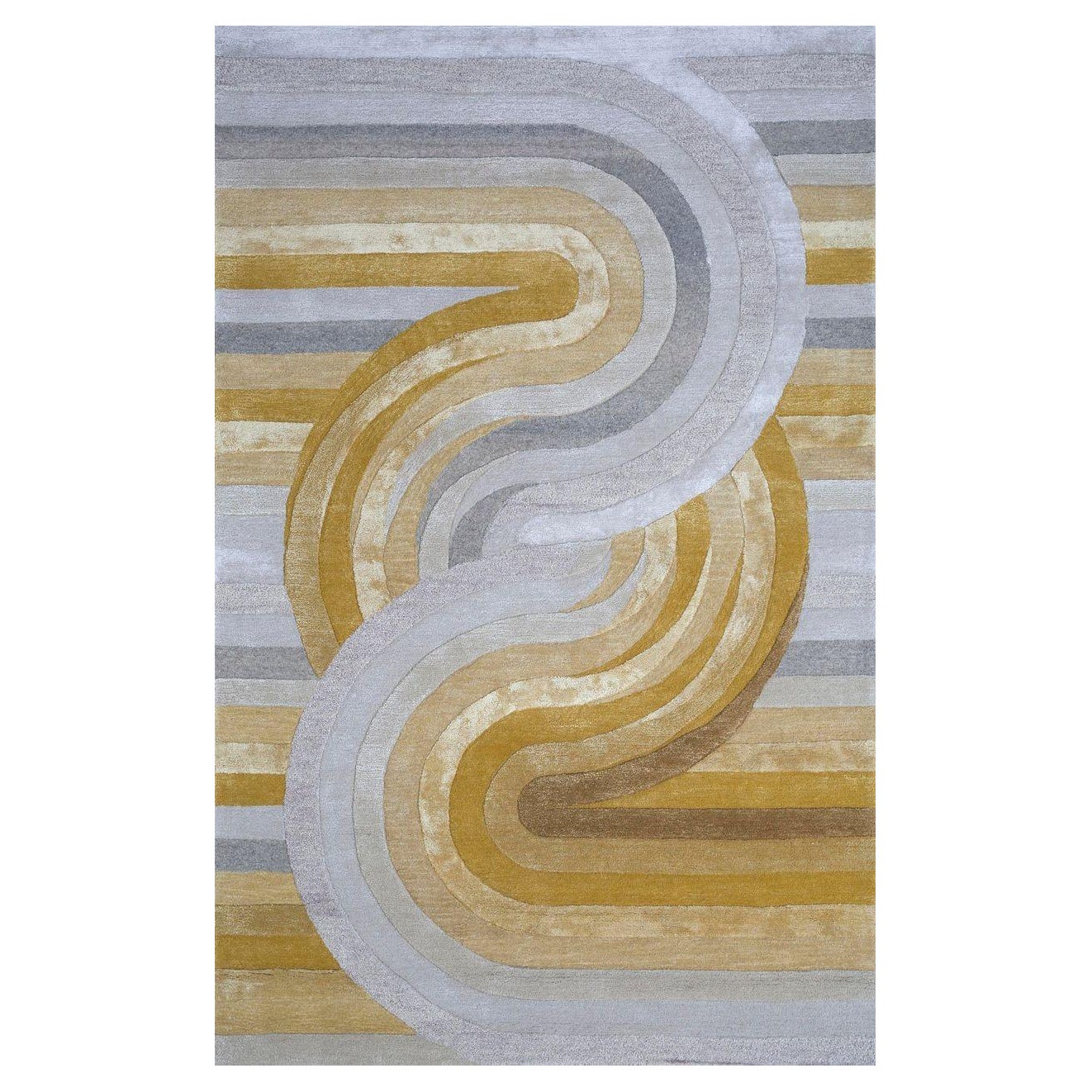Transcendent Culture Fusion Dark Amber Gold & White 180x270 cm Handtufted Rug For Sale