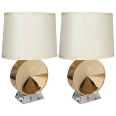 Pair of Gold and Lucite Italian Table Lamps 5