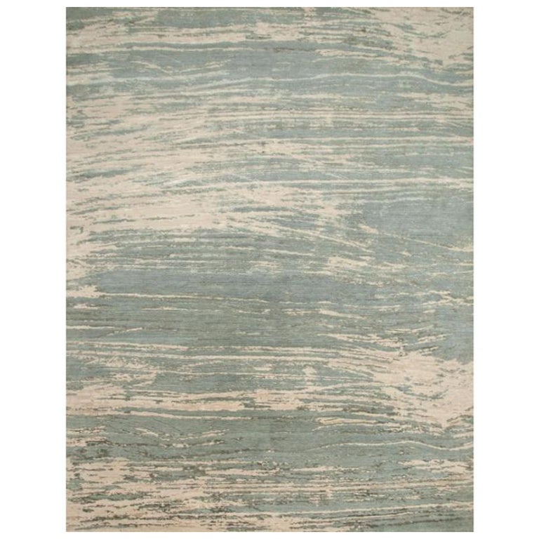 Handgeknüpfter Teppich in Serene Imperfections Himmelblau & Antik Weiß 240x300 cm in Weiß