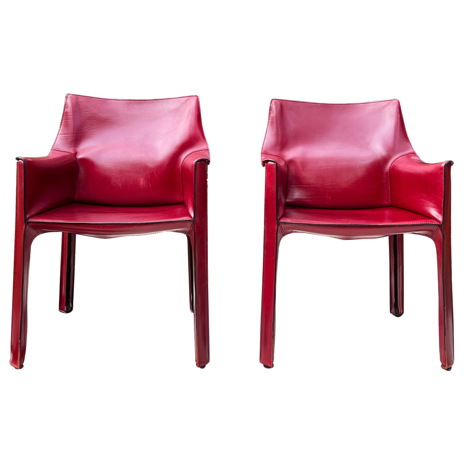 Cassina Cab 414 Armchairs PAIR by Mario Bellini in Gorgeous Oxblood Red Leather For Sale