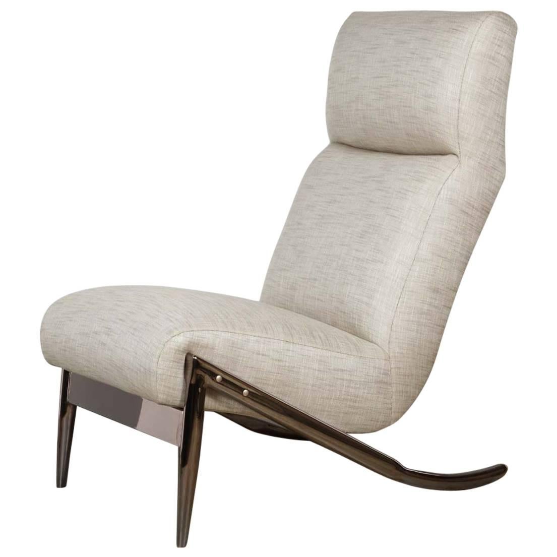 Paul Marra Slipper Chair in Black Nickel with Linen