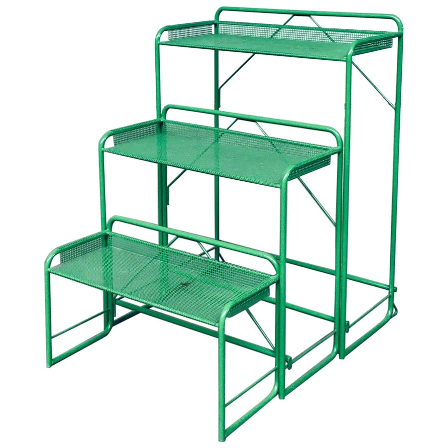 1960's Industrial Design Green Perforated Metal Plant Stand