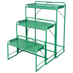 Retro 1960's Industrial Design Green Perforated Metal Plant Stand