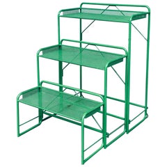 1960's Industrial Design Green Perforated Metal Plant Stand