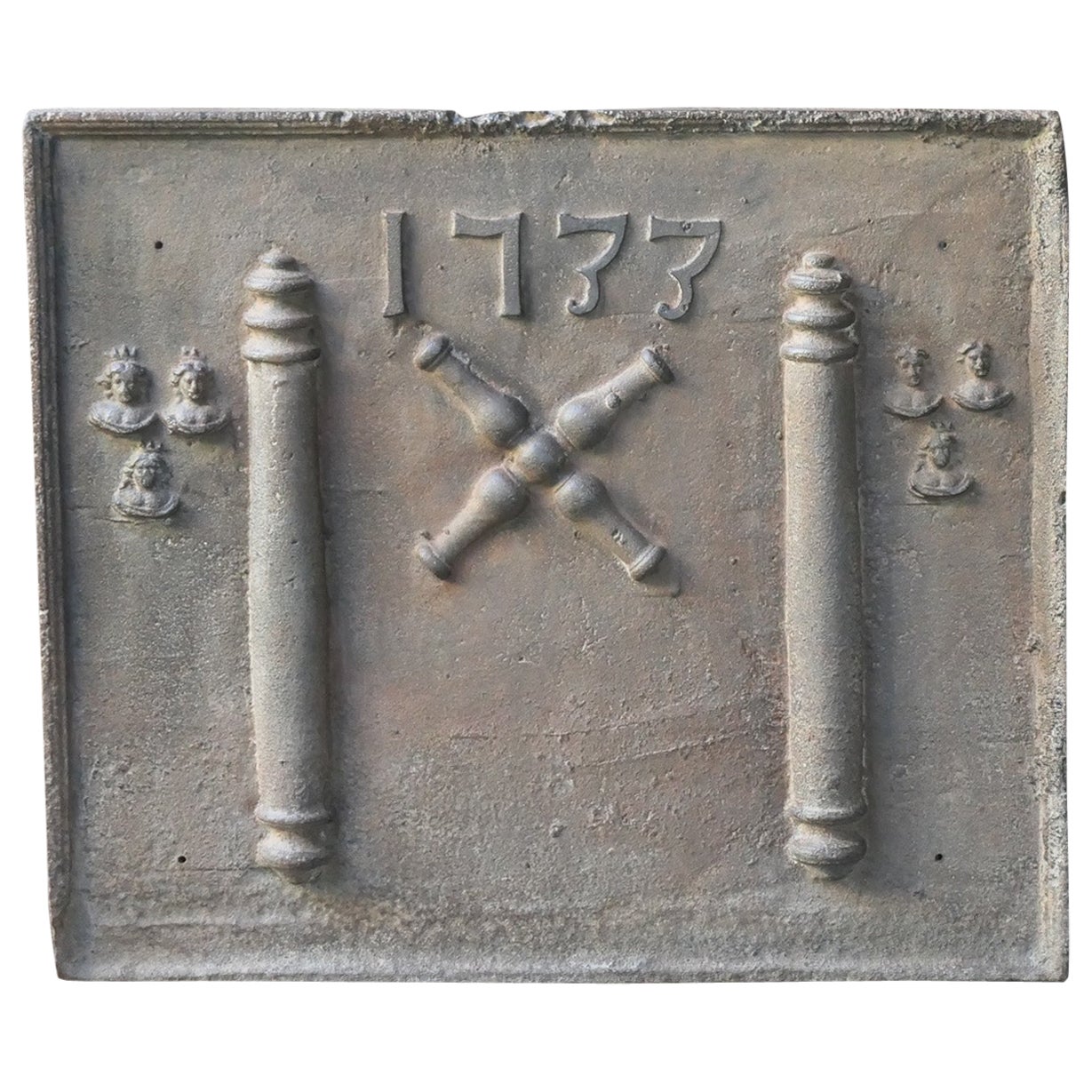 18th C. Louis XIV 'Pillars with Saint Andrew's Cross' Fireback / Backsplash For Sale