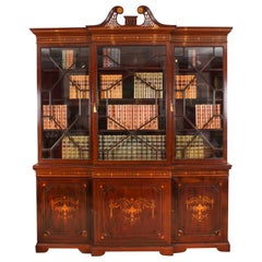 Used Inlaid Three Door Breakfront Library Bookcase 19th Century