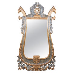 Vintage Alfonso Marina French Louis XVI Style Mahogany Figural Lyre Wall Mirror