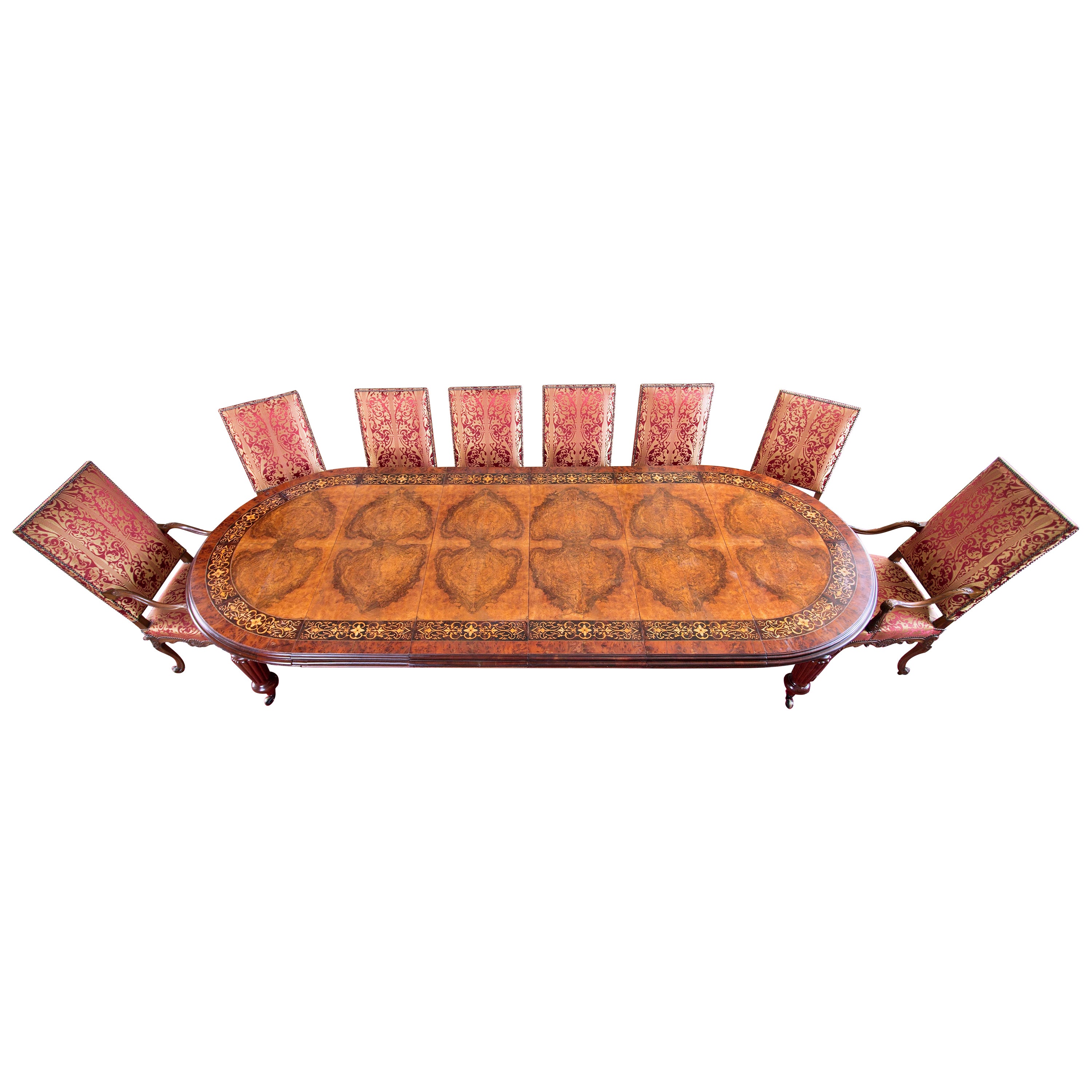 Unique castle dining / meeting table folding with marquetry For Sale