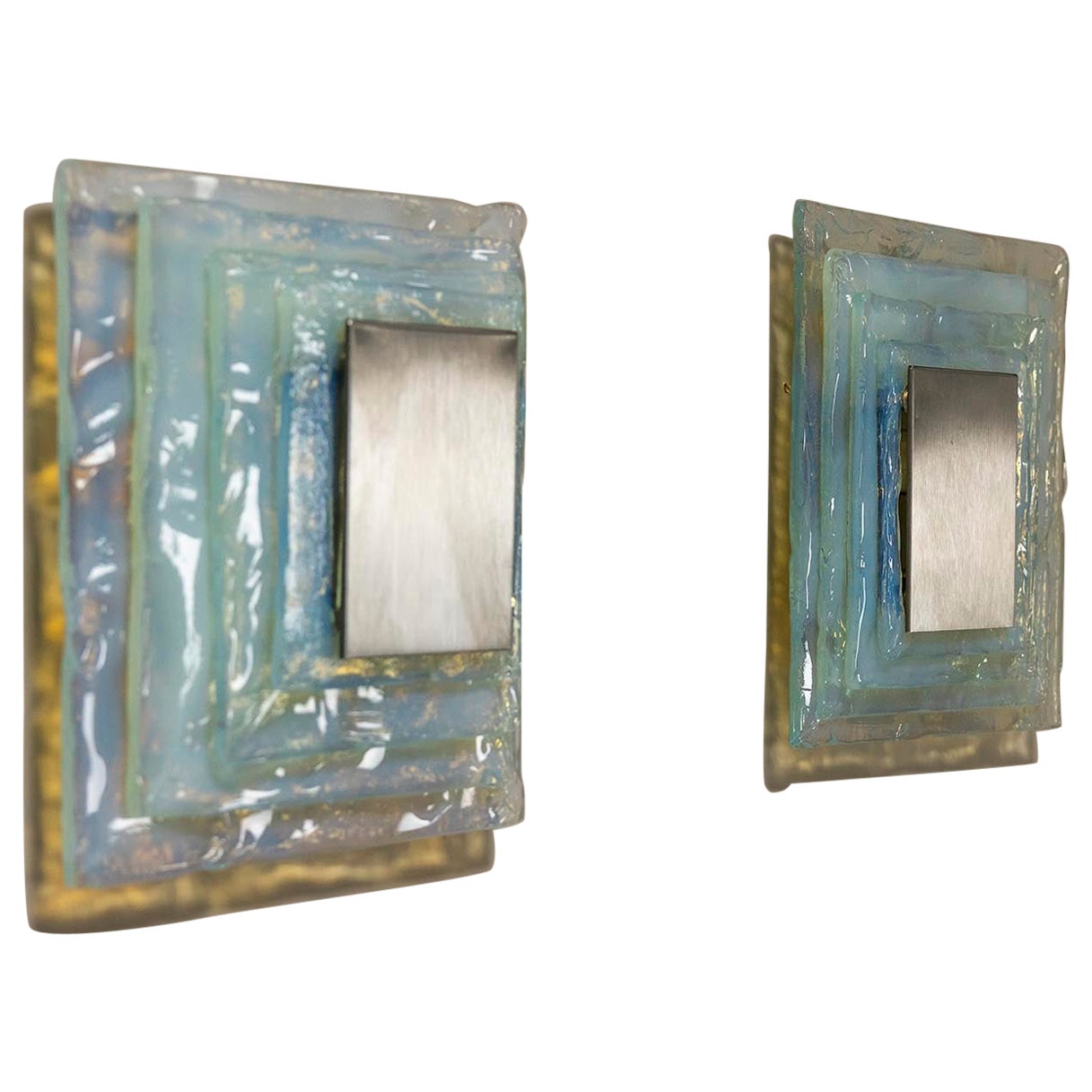 Set of Two Square Wall Appliques in Murano by Carlo Nason, Italy 1970s For Sale